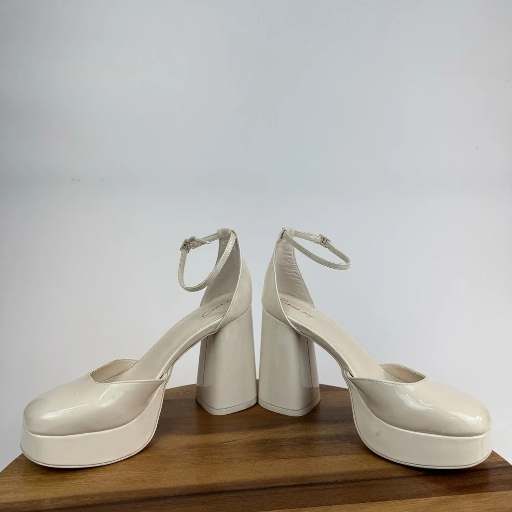 New NWOB Circus NY Sam Edelman Rosa Ivory Patent Platform Block Heels Size 8.5 M